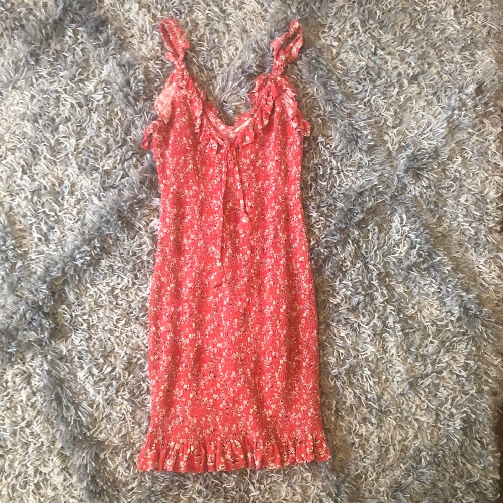 Japna Red Floral Dress with Ruffle Details